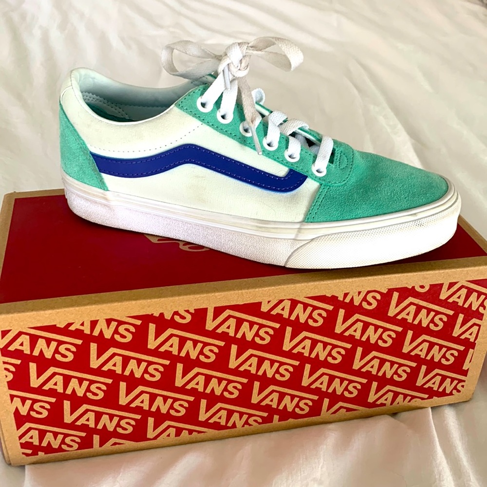 Teal and blue and white vans!